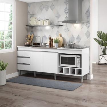 Imagem de Balcão Pia 182,5cm 3 Gavetas Cooktop Forno Mdp Menu Móveis Branco