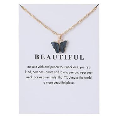 Imagem de Adoshine Colar de borboleta, corrente retrô boêmia, amizade, para mulheres, menina, adolescente, boa sorte, pingente de corrente, com cartão de mensagem, cartão de presente, Acrílico, Zircônia cúbica