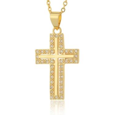 Imagem de Evena Colar de cruz hipoalergênico banhado a ouro 18 K com pingente, Medium, Latão, Sem Pedra Preciosa