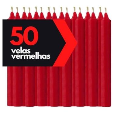 Imagem de Vela Vermelha Palito Parafina - 16 Cm Tradicional 50 Unidad