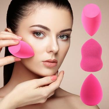 Imagem de 3 peças de esponja de maquiagem, esponja de maquiagem, pó de base de rosto de ovo de beleza, esponja cosmética, conjuntos de liquidificador de esponja (rosa vermelha)