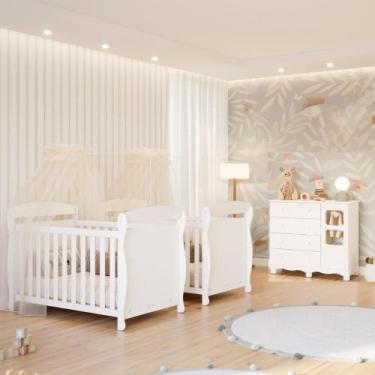 Imagem de Quarto Bebê Gêmeos 2 Berços Americano Marquesa Cômoda 1 Porta Uli 100%