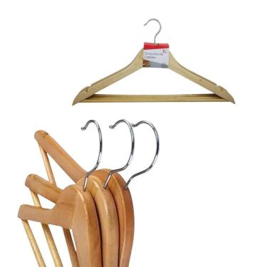 Imagem de Kit Com 3 Cabides De Madeira Com Verniz Gancho Giratório