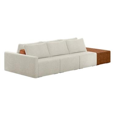 Imagem de Sofá Ilha Modular Living Com Puff 342cm Georgia K04 Bouclê Bege/caramelo - Mpozenato