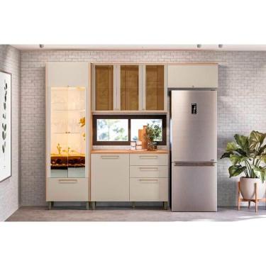 Imagem de Cozinha Modulada Completa Atena 4 Peças (2aéreos+1balcão+1cristaleira) Cp06 Jequitiba-off White Fosco - Linea Brasil