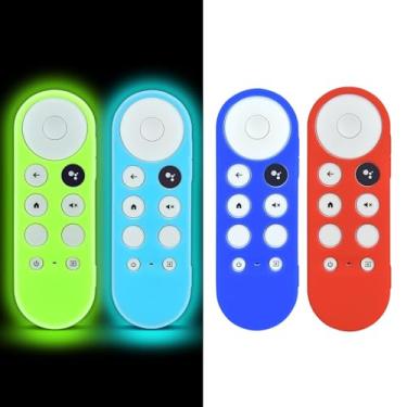 Imagem de [4 peças] Capa protetora compatível com Chromecast com controle remoto Google TV, capa de silicone à prova de choque Alquar para controle remoto de voz do Google TV 2020, antiperda com laço (vermelho