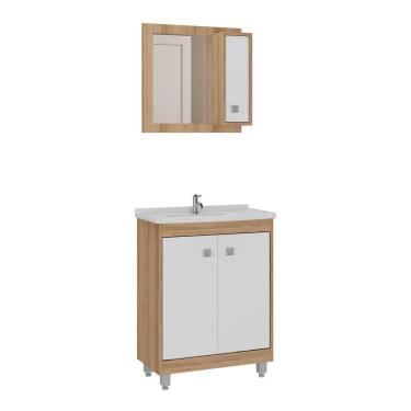 Imagem de Gabinete Banheiro Com Cuba E Espelheira 60cm Multimóveis Cr10101 Castanho Argel/branco Castanho Argel/branco