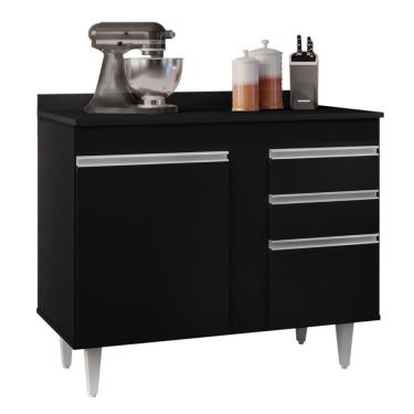 Imagem de Balcão Gabinete 100cm Com Tampo 2 Portas Luziania Preto - Lumil