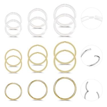 Imagem de 6ixGosh Argolas de nariz 18G - Anel de plástico de aço cirúrgico 316L masculino feminino para cartilagem de septo narina, tragus, hélice, concha, torre, lábio, orelha, piercings, 6/8/10 mm, Aço