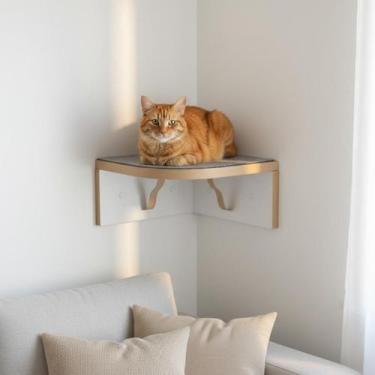 Imagem de Prateleira de Canto Para Gatos MDF 15mm Reforçado com Carpete Antiderr
