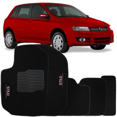 Imagem de Tapete Carpete Stilo 2002 à 2011 Preto Logo Bordado Jogo 5 Peças Automotivo Soft