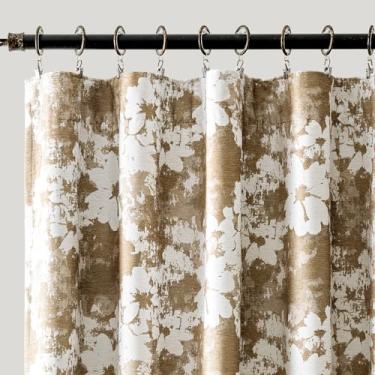 Imagem de GIGIZAZA Cortinas Curtas Floral Taupe 153 cm, Conjunto de 2 Painéis Blackout Grosso Flor Vintage Textura Chenille Tratamentos de Janela Cortinas Escurecimento de Quarto Cortinas Boho Isolamento