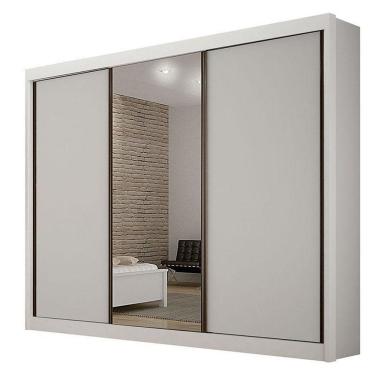 Imagem de Guarda Roupa Casal 3 Portas Com Espelho São Paulo Gold Branco – Leifer Móveis