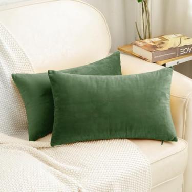 Imagem de HWY 50 Capas de almofada retangulares de veludo verde musgo 30,5 x 50,8 cm, pacote com 2 capas de almofada decorativas lisas macias para sofá, cama, sala de estar, quarto
