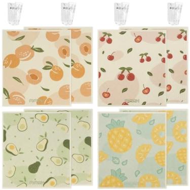 Imagem de 8 peças panos de prato absorventes panos de prato panos de prato reutilizáveis panos de prato sem arranhões toalhas multiuso com 4 clipes para banheiro 17 x 19 x 0,2 cm