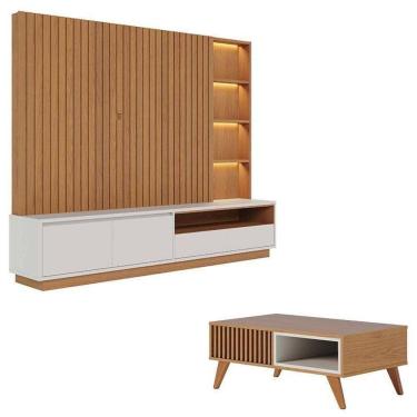 Imagem de Estante Home Theater Cancún Freijó Off White Matte Com Mesa De Centro Jeri Freijó Off White - Colibri