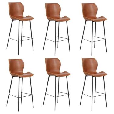 Imagem de Kit 6 Banquetas Alta Com Encosto Para Bancada Cozinha Penha R02 Sintético Marrom - Mpozenato