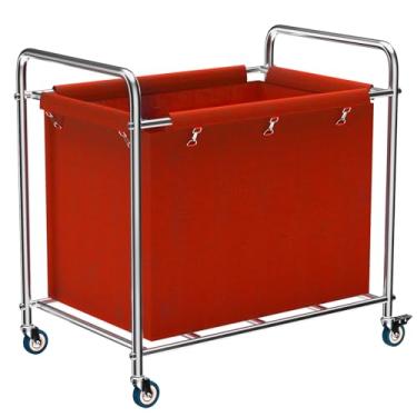 Imagem de Carrinho de lavanderia comercial grande com rodas, classificador de cesto de rodinhas resistente de 400L para casa e hotel, Oxford impermeável, estrutura de aço resistente, fácil de instalar (vermelho