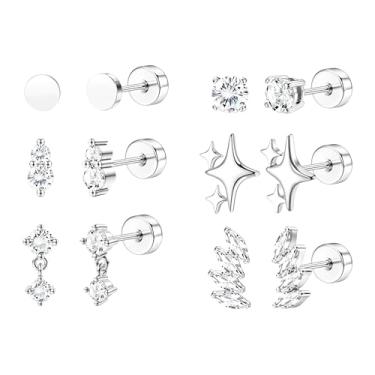 Imagem de Fansilver 6 pares de brincos hipoalergênicos e lisos banhados a ouro 14 K para mulheres, brincos modernos de cartilagem pequena, conjunto de brincos de aço cirúrgico CZ Helix Conch Tragus Piercing