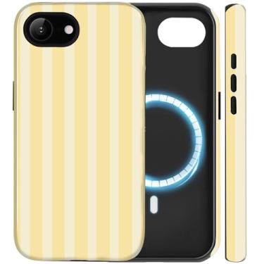 Imagem de Amzfield Capa para iPhone 16e compatível com Magsafe Cute Striped Aesthetic Magnetic Design Women Girls Fall Chic Girly Pretty Dual Layer Hybrid Protection Elegant Case para iPhone 16 e, amarela