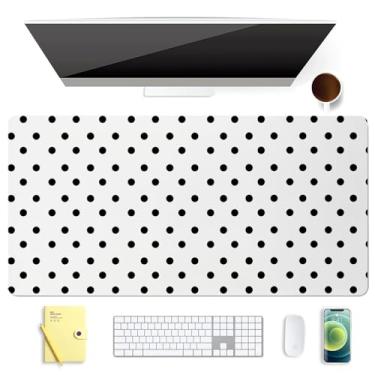 Imagem de BlHMCASE Lindo mouse pad preto com bolinhas brancas estendidas para jogos, protetor de couro antiderrapante, tapete para mesa de escritório em casa, bloco grande para laptop