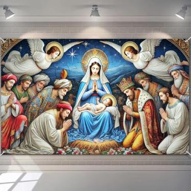 Imagem de BlissYard Faixa de Natal Presépio Jesus Cena de Nascimento Religiosa Sagrada Família Decoração Bíblica para Igreja Festa Casa Decoração de Parede Interior Exterior Pôster 180 X 109 cm