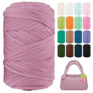 Imagem de Fio de camiseta 130 jardas de crochê para iniciantes 400 g de tecido elástico fios de camiseta grossa para crochê, sacos de tricô, cestas, tapetes, porta-copos, artesanato DIY, decoração de casa (rosa