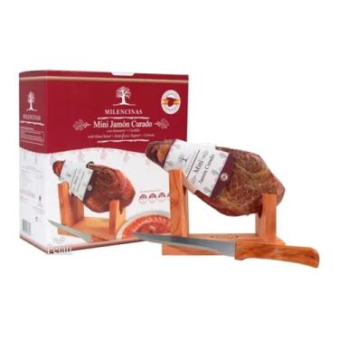 Imagem de Milencinas Mini Jamón Curado 1kg com Faca e Suporte, Kit Presunto Curado com Acessórios