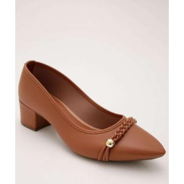 Imagem de Scarpin Feminino Salto Grosso Bico Fino-45050 - ADDAN, Caramelo, 37