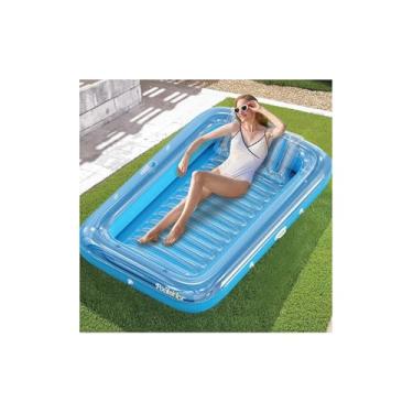 Imagem de Espreguiçadeira Inflável com Bomba, PVC Flocado, Cinza e Azul, 75x78x80cm, Capacidade 100kg