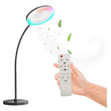 Imagem de Ventilador de Piso com Luminária LED RGB Ideal para Vídeos, Maquiagem e Ambientes Interno