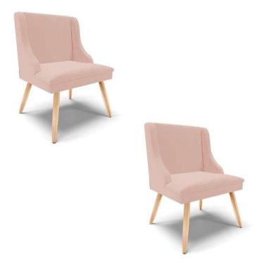 Imagem de Kit 02 Cadeiras De Jantar Liz Veludo Rosê Pés Palito Natural D03 - D'r