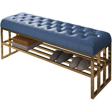 Imagem de FAMEOYA Banco de entrada, banco de sapatos para sala de estar, banco de sapato, banco de troca de sapatos de aço inoxidável de entrada de luxo, sofá e banco de couro, banco moderno para cama de quarto