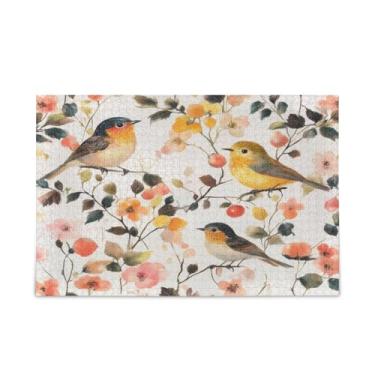 Imagem de WELLDAY Quebra-cabeça aquarela floral pássaros 500 peças grande jogo de arte para adultos adolescentes