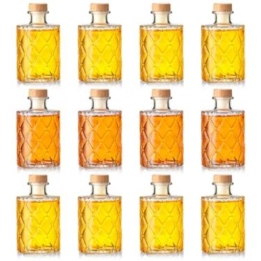 Imagem de Teenyyou 12 garrafas de vidro transparente 100 ml de base pesada vintage com tampa superior em T para vinho, bebida, óleo, vinagre, kombucha, refrigerante de cerveja com rolha de cortiça (diamante