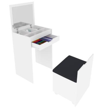 Imagem de Penteadeira Com Espelho E Puff Baú Pe2007 Branco/preto 408 - Tecno Mobili