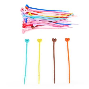 Imagem de 30 peças de tiras de cabo de silicone coração organizador de cabos reutilizáveis tiras de cabo organizador de fios para fixação de fone de ouvido carregador de telefone casa escritório mesa utensílios