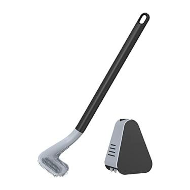 Imagem de Escova de Vasco Sanitário e Suporte Montado na Parede Cerdas TPR Limpador Sem Perfuração Limpeza Pontos Mortos Banheiro
