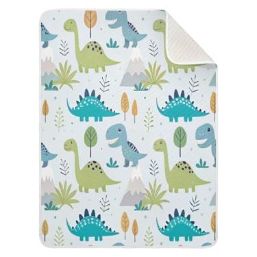 Imagem de Qilmy Cobertor de bebê de dinossauro 76 x 101 cm, cobertor infantil de algodão macio para meninos e meninas, cobertor leve e quente para bebês de berço, carrinho de bebê, soneca, recém-nascido