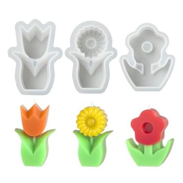 Imagem de KitBeads 3 peças, 3 estilos, moldes de vela de silicone, tulipa girassol, moldes de fondant floral para fazer velas de resina, sabonete, artesanato, decoração de casa
