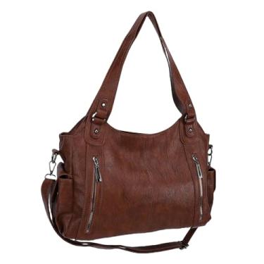 Imagem de SUNGOOYUE Bolsa Tote, Bolsa Mensageiro de Ombro Simples de Couro Pu Elegante de Grande Capacidade Com Alça Ajustável para Uso Diário Feminino (Marrom)