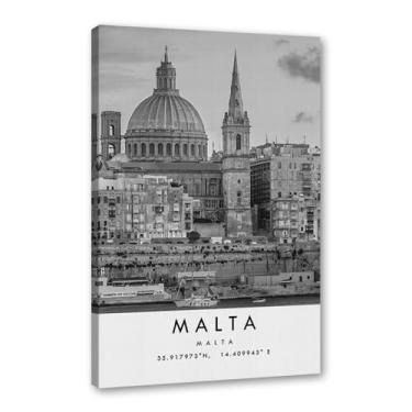 Imagem de Pôster de viagem preto e branco impressão paisagem da cidade do mundo pintura em tela Malta arte de parede decoração de casa (8 x 12 polegadas (20 x 30 cm), emoldurado)