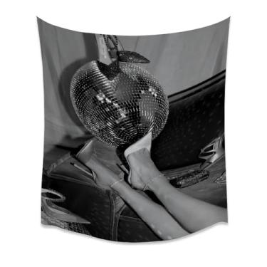 Imagem de Bola de discoteca preta branca glamourosa salto alto moda arte de parede elegante festa estética decoração vintage chique para quarto sala de estar armário lounge bar tapeçaria elegante 76 x 101 cm