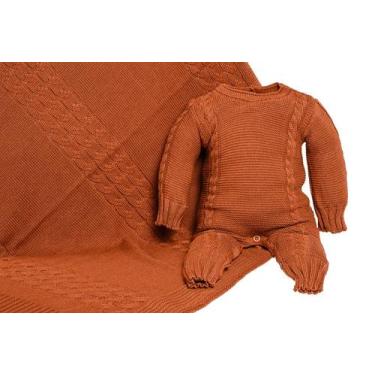 Imagem de Kit 2 Pçs Saída Maternidade Macacão M/L e Manta Trança Tricot Unissex 