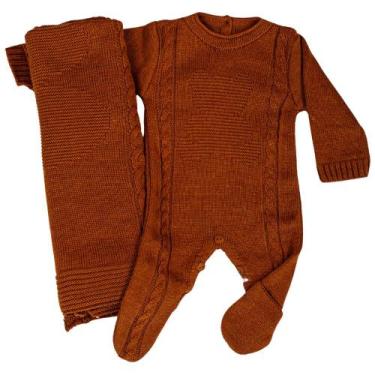 Imagem de Kit 2 Pçs Saída Maternidade Macacão M/L e Manta Urso Tricot Unissex - 