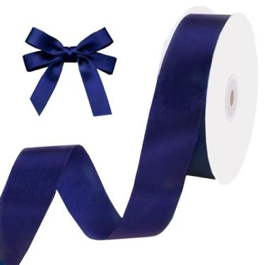 Imagem de Fita de cetim azul escuro, fita de 100 metros de 2,5 cm, rolo de fitas de tecido sólido para artesanato, buquê de laços, embrulho de presente, arranjo floral, festa de casamento, Natal, decorações de