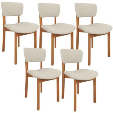 Imagem de Kit 5 Cadeiras Para Sala de Jantar Cozinha Living Estofada Dara L02 Linho Champagne - Lyam Decor
