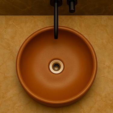 Imagem de Cuba Pia Sobrepor de Cimento Terracota De Apoio Artesanal Banheiro (Redonda)