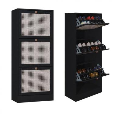 Imagem de Kit 2 Sapateiras Tropical 3 Portas Multiuso Vertical Poquema Preto