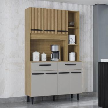 Imagem de Cozinha Compacta Malu 7 Portas E 2 Gavetas Poquema Damasco/ripado/offwhite